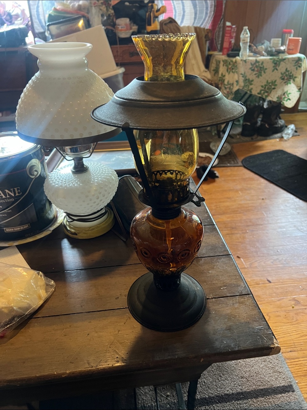 Retro Amber Glass Hurricane oil Lantern - Home Accents